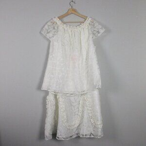 Vintage Lisa Rene 2 Piece Set Blouse Skirt Midi Tulle Sheer Lined Wedding 1X 488